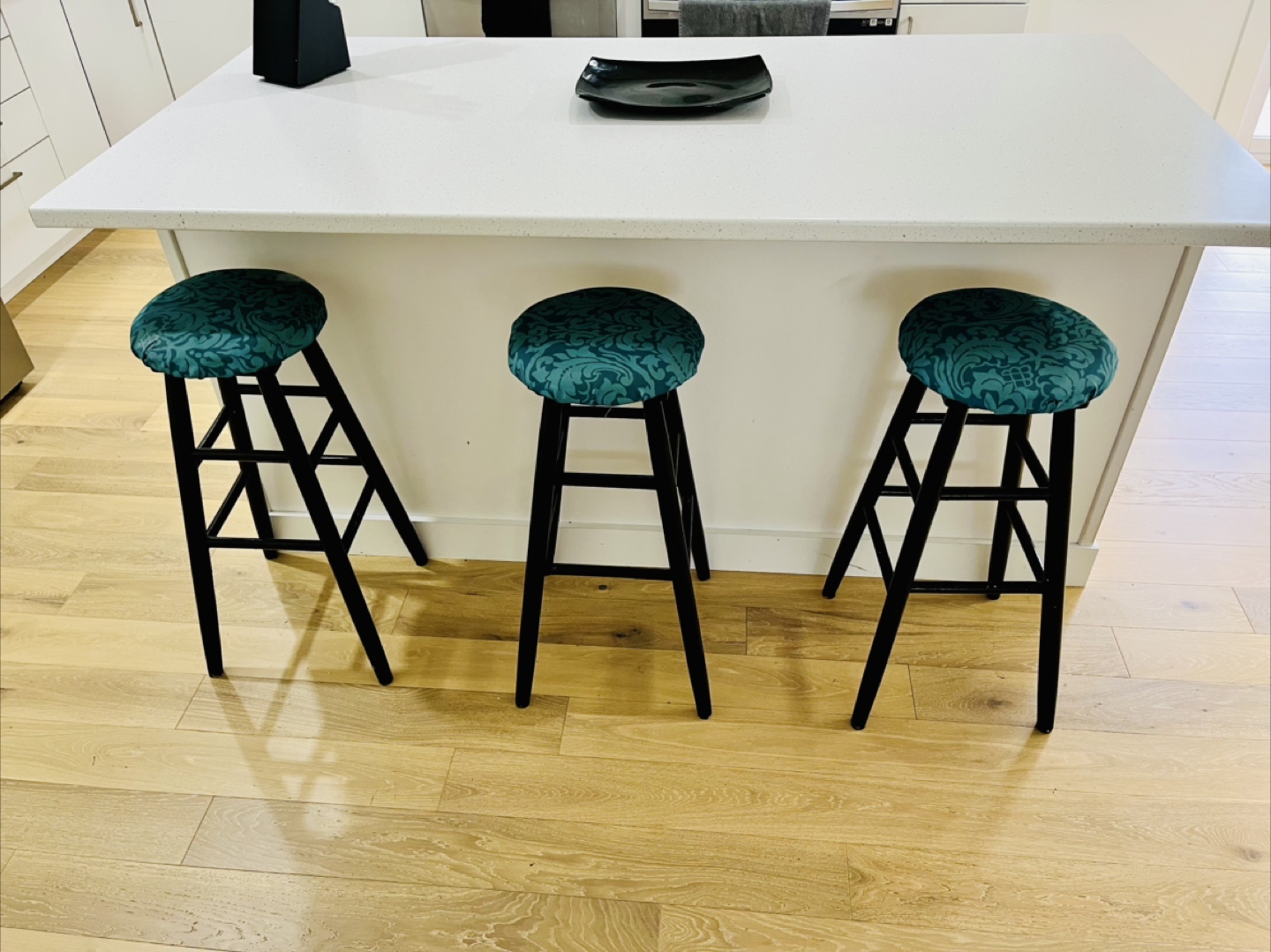 Set of Three Teal Bar Stools