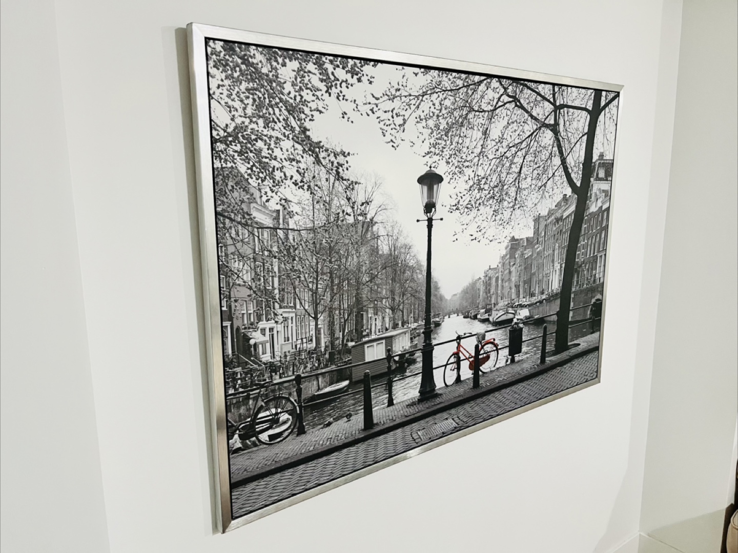 Framed Black and White Canal Scene Print