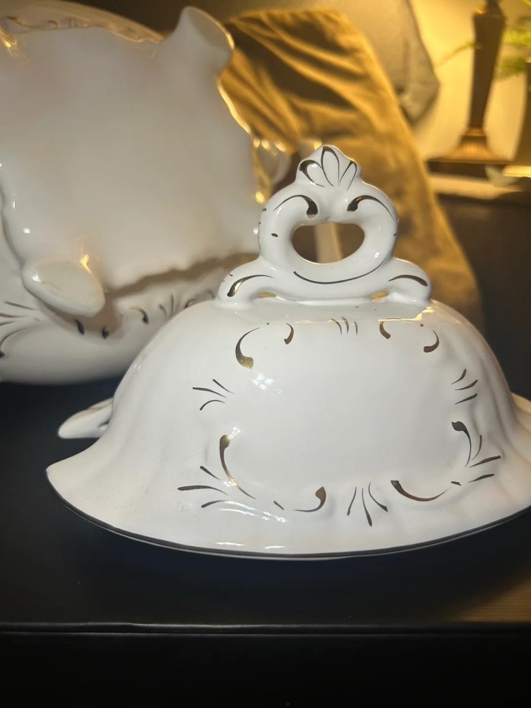 Vintage White and Gold Tureen with Ladle image indicator(3)