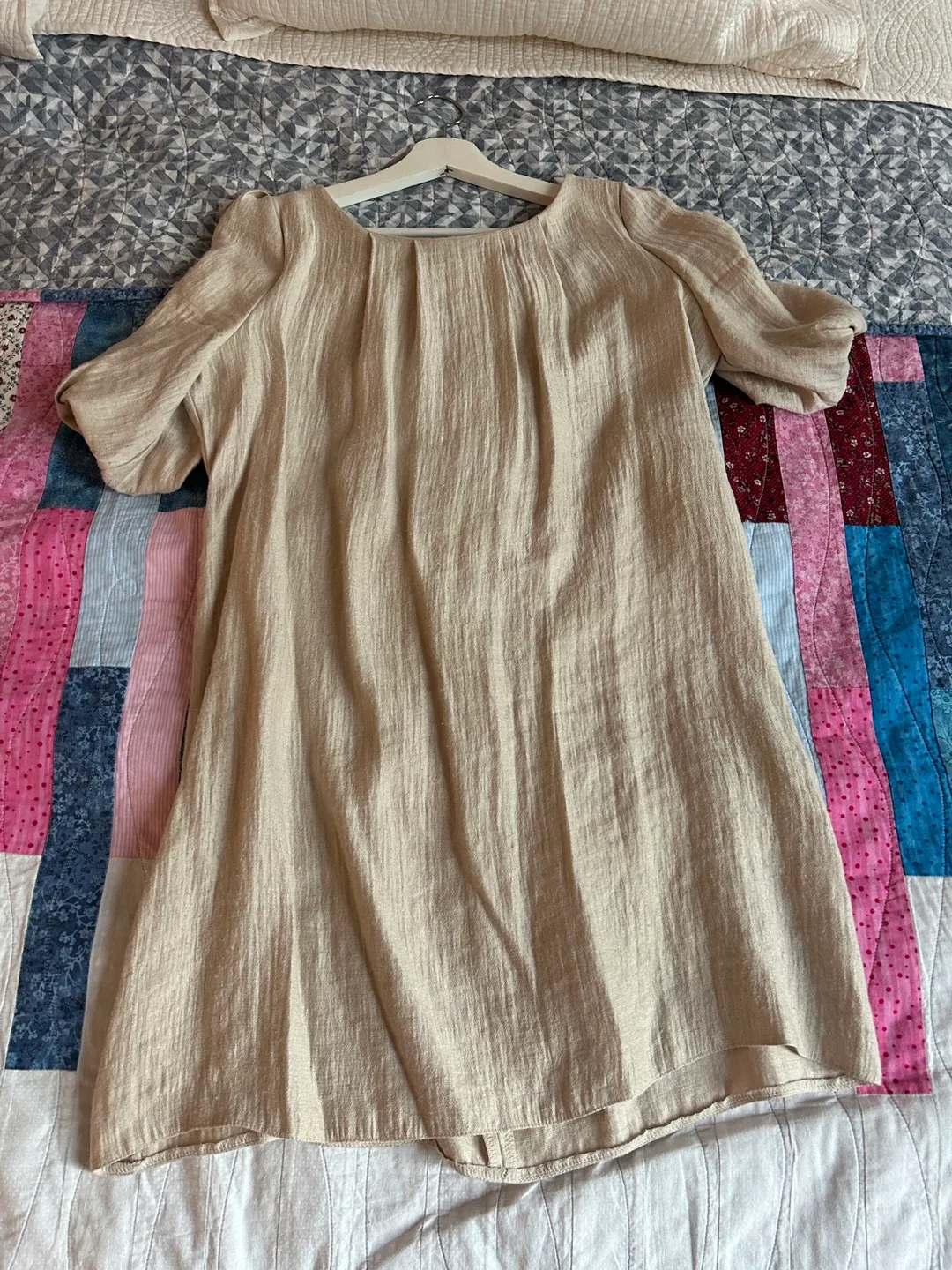 Beige Silk Mini Dress with Bow Detail (S) thumbnail