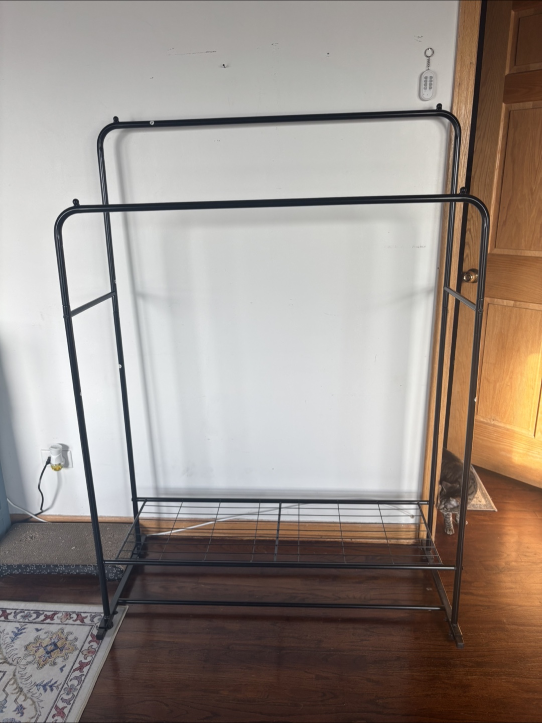 Black Metal Double Clothing Rack with Shelf