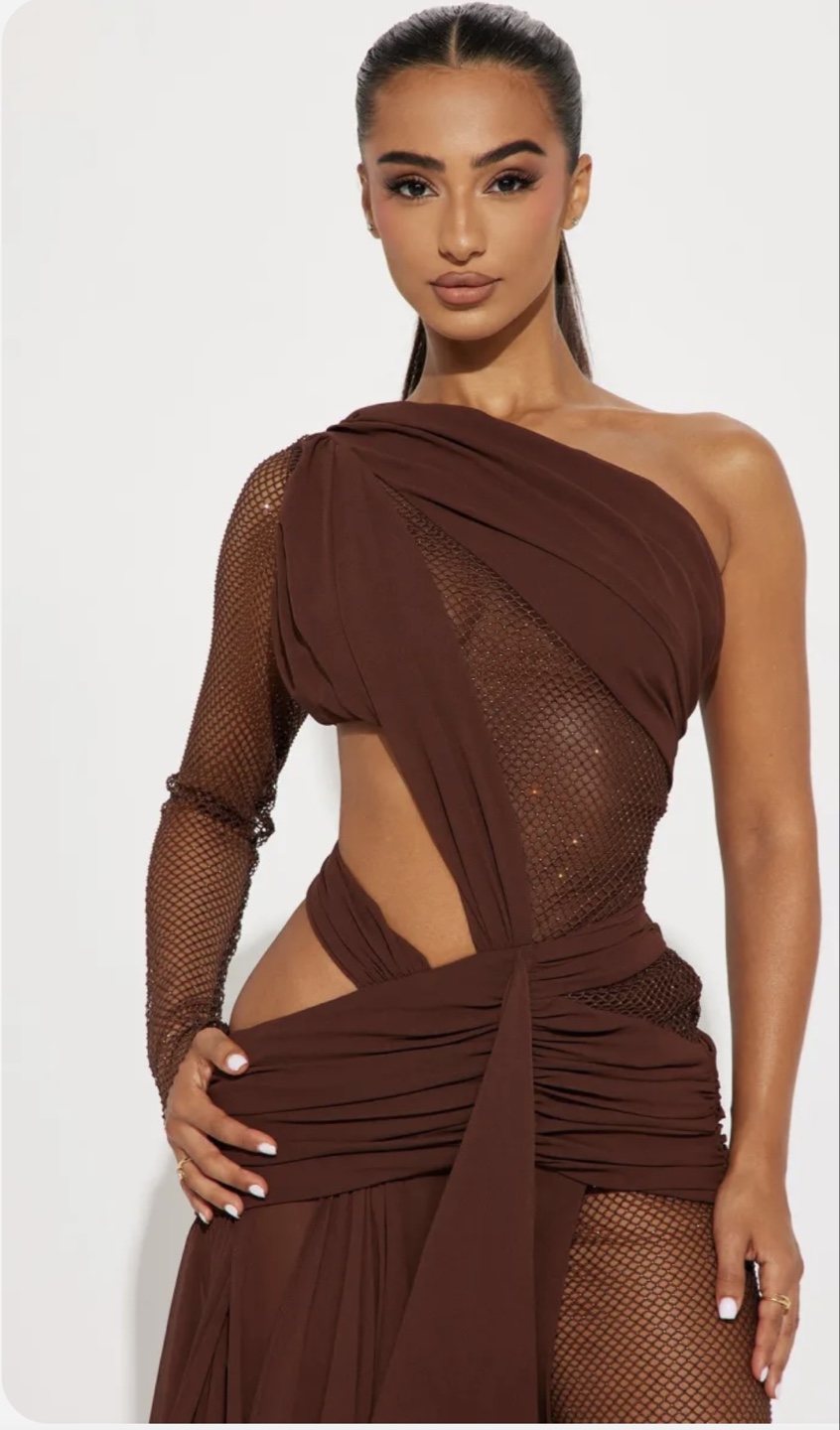 Stunning Brown One-Shoulder Cut-Out Maxi Dress - photo 2
