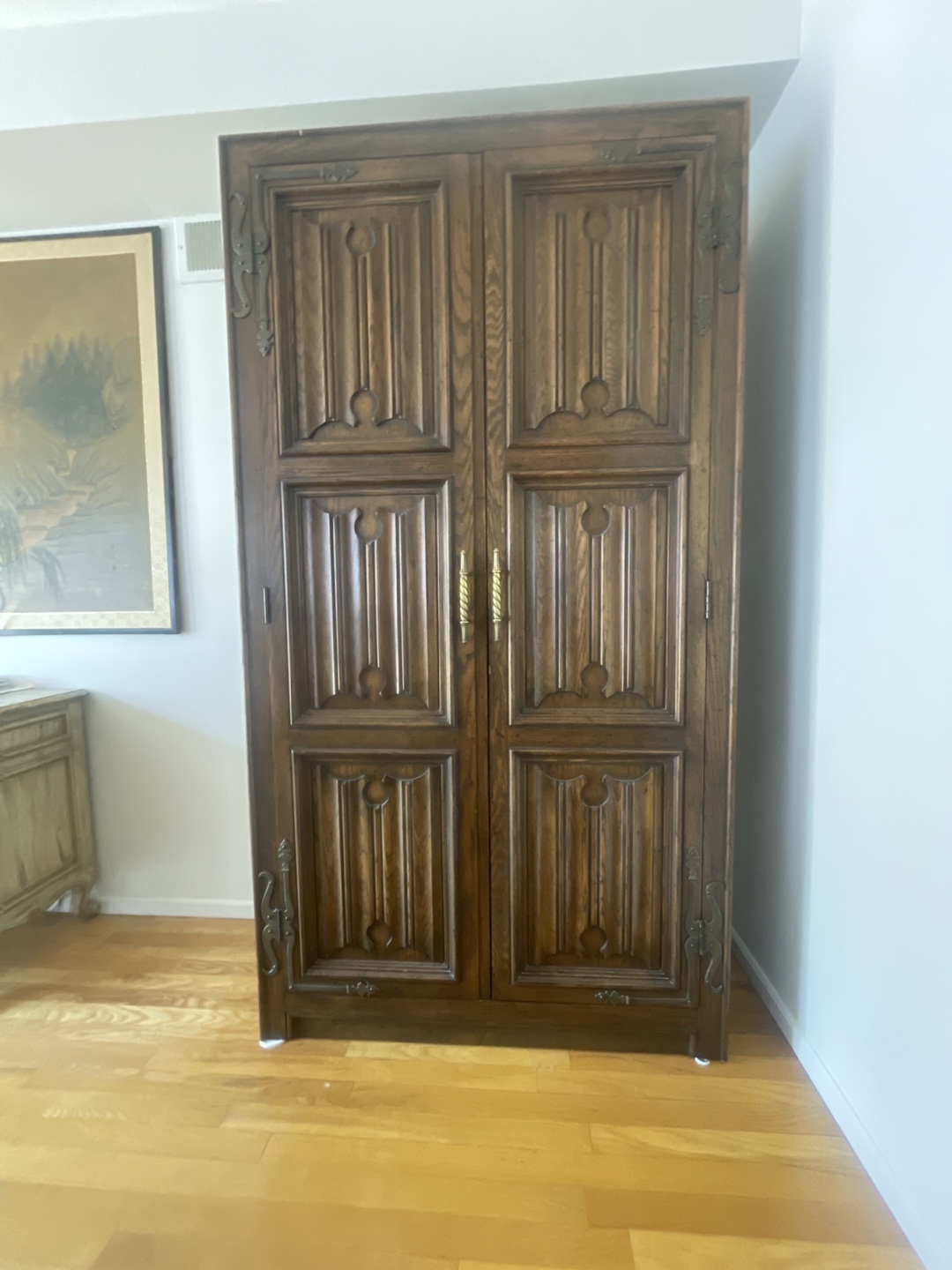 Vintage Wood Armoire with Drawers