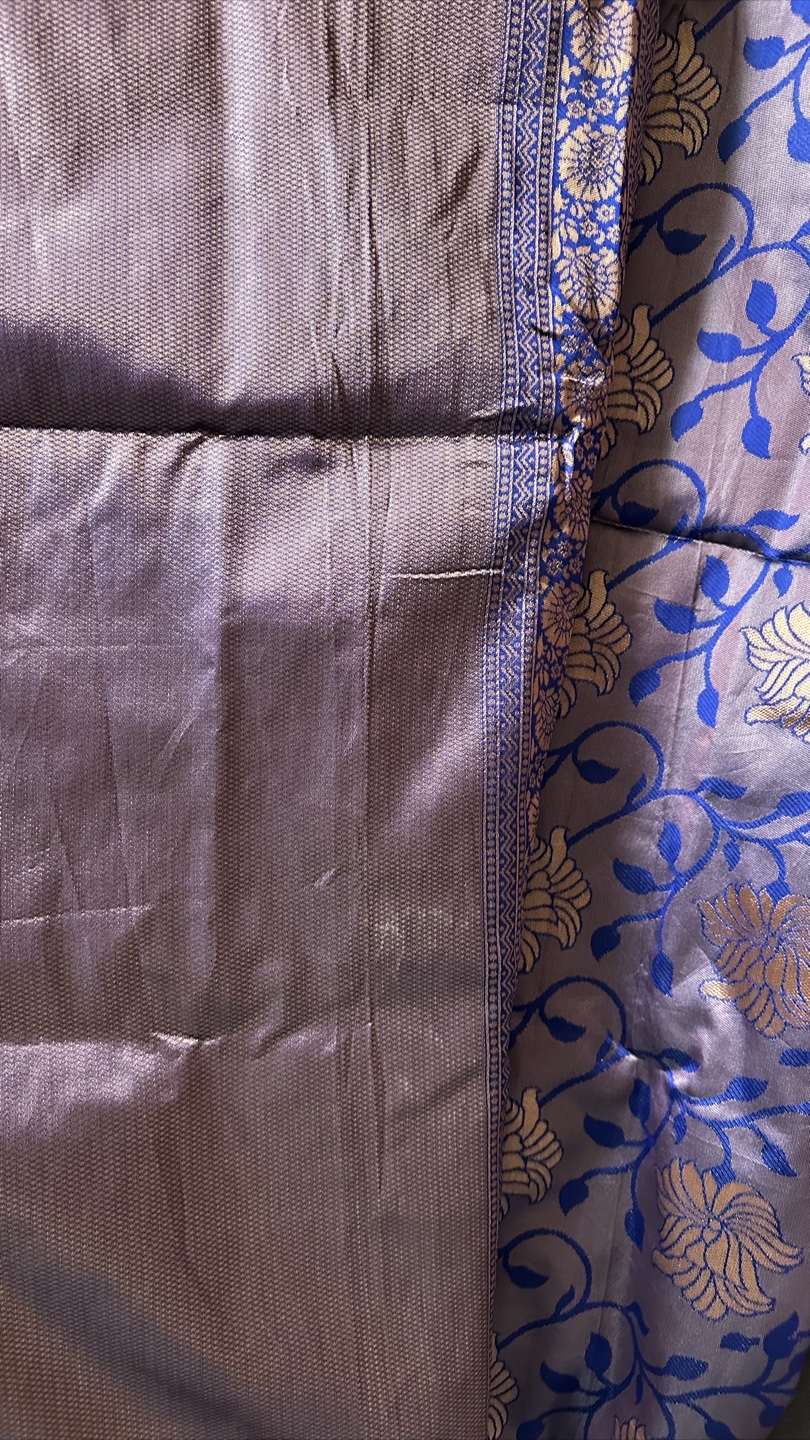 Beautiful Purple and Blue jacquard Silk Saree ready to wear - photo 4