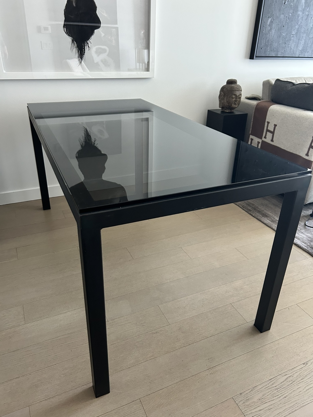 Modern Glass Top Dining/ Desk with Metal Frame