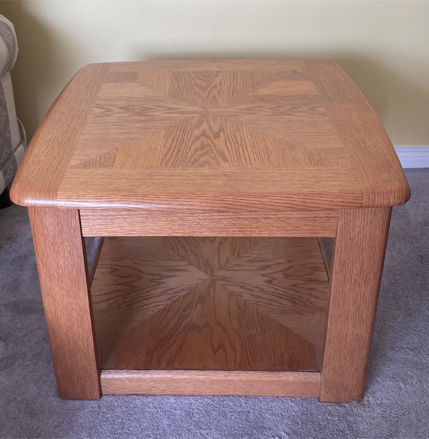 Oak Wood Side Table with Shelf - photo 2