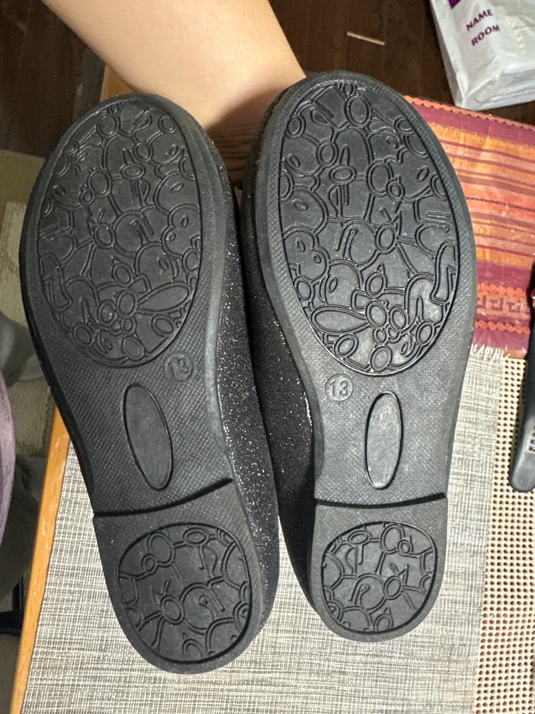 Girls' Black Glitter Bow Flats Size 13 image indicator(2)