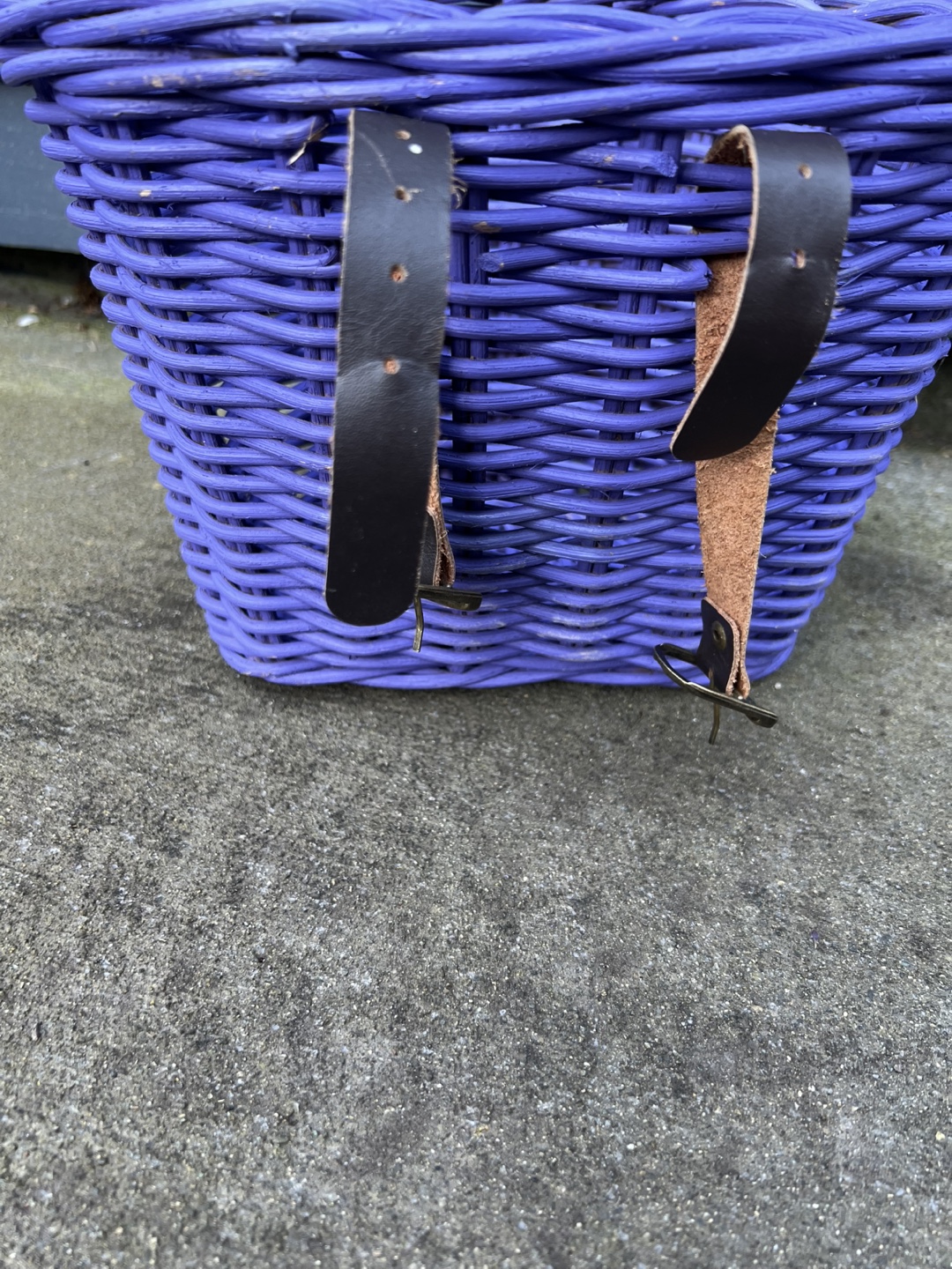 Kids Purple Wicker Bike Basket with Leather Straps - photo 4
