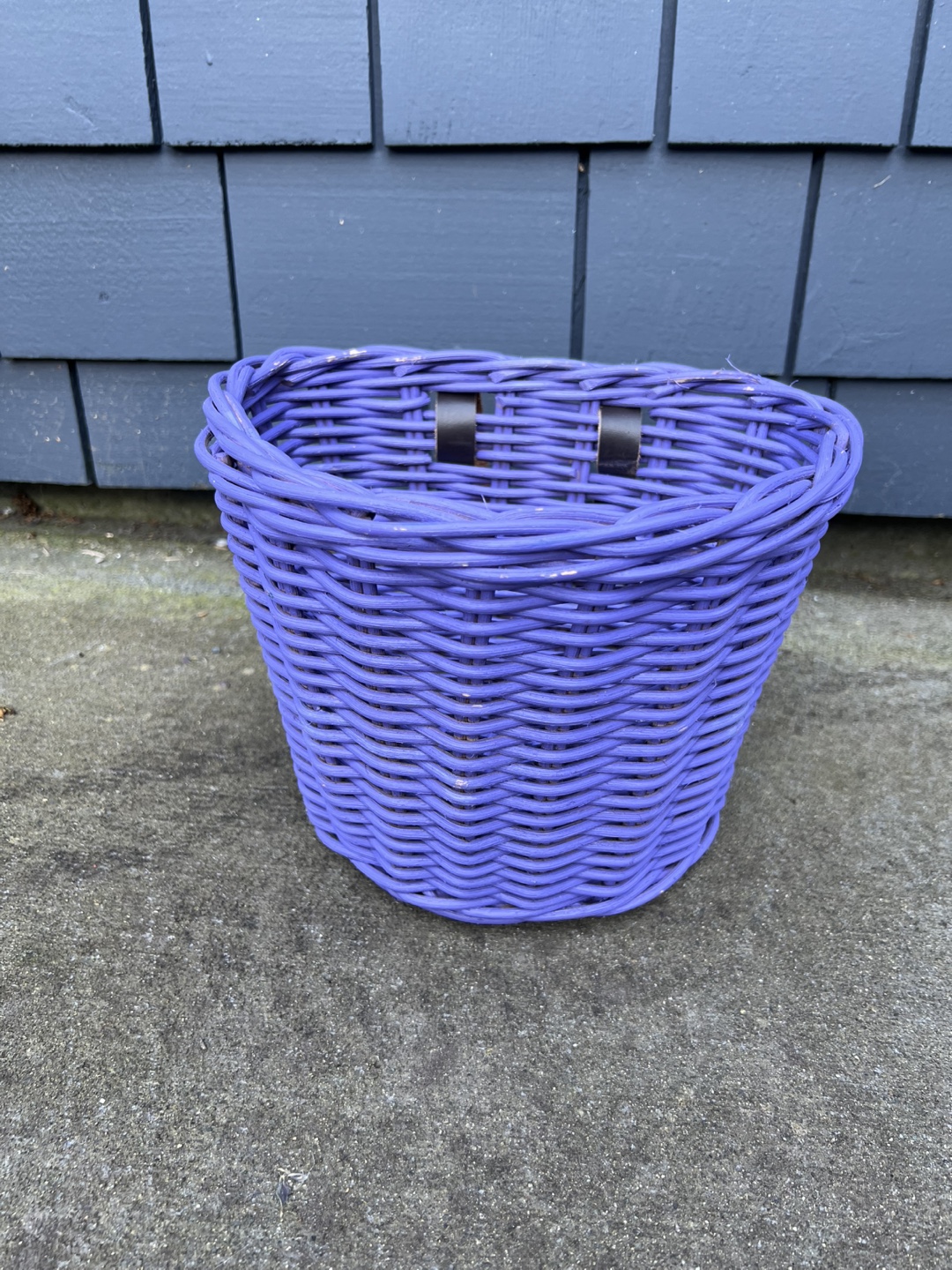 Kids Purple Wicker Bike Basket with Leather Straps