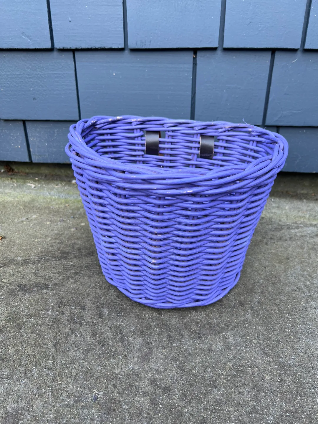 Kids Purple Wicker Bike Basket with Leather Straps