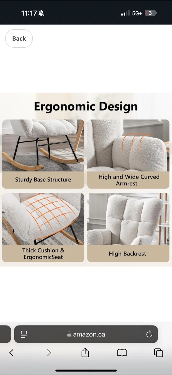 Cream Rocking Chair with Wooden Legs image indicator(4)