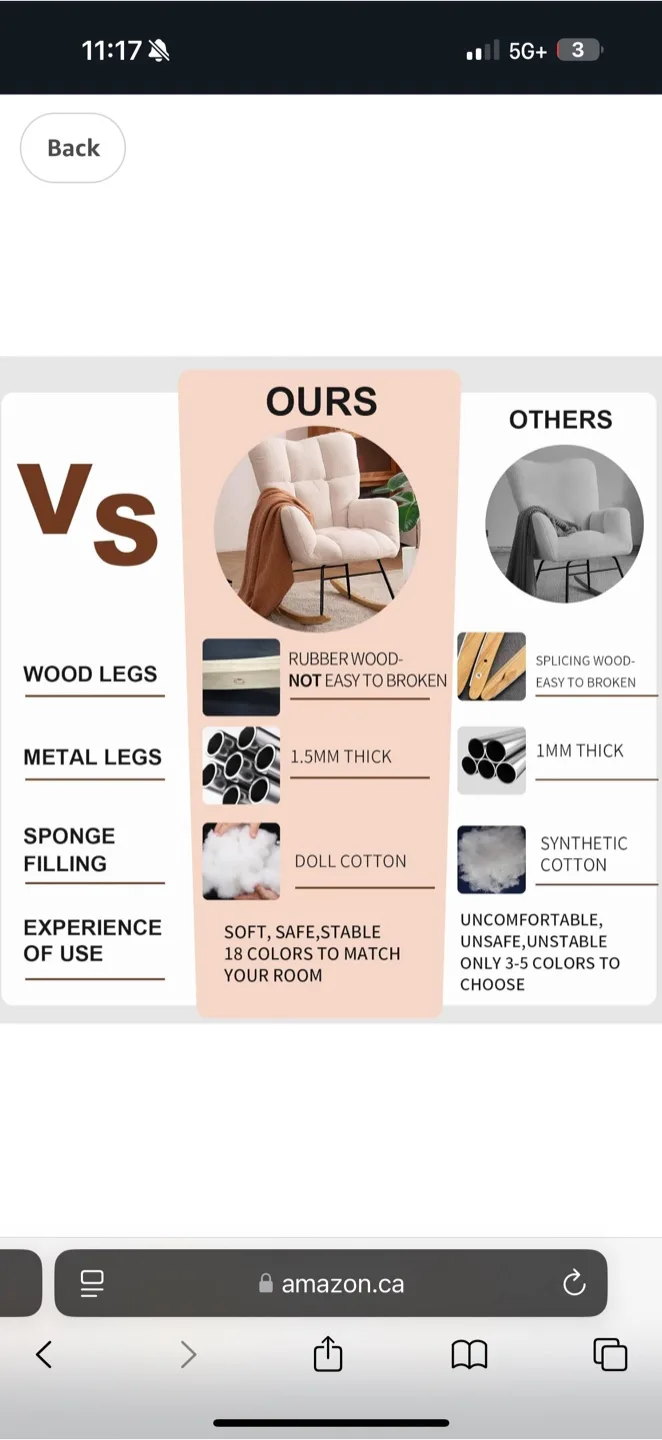 Cream Rocking Chair with Wooden Legs image indicator(3)