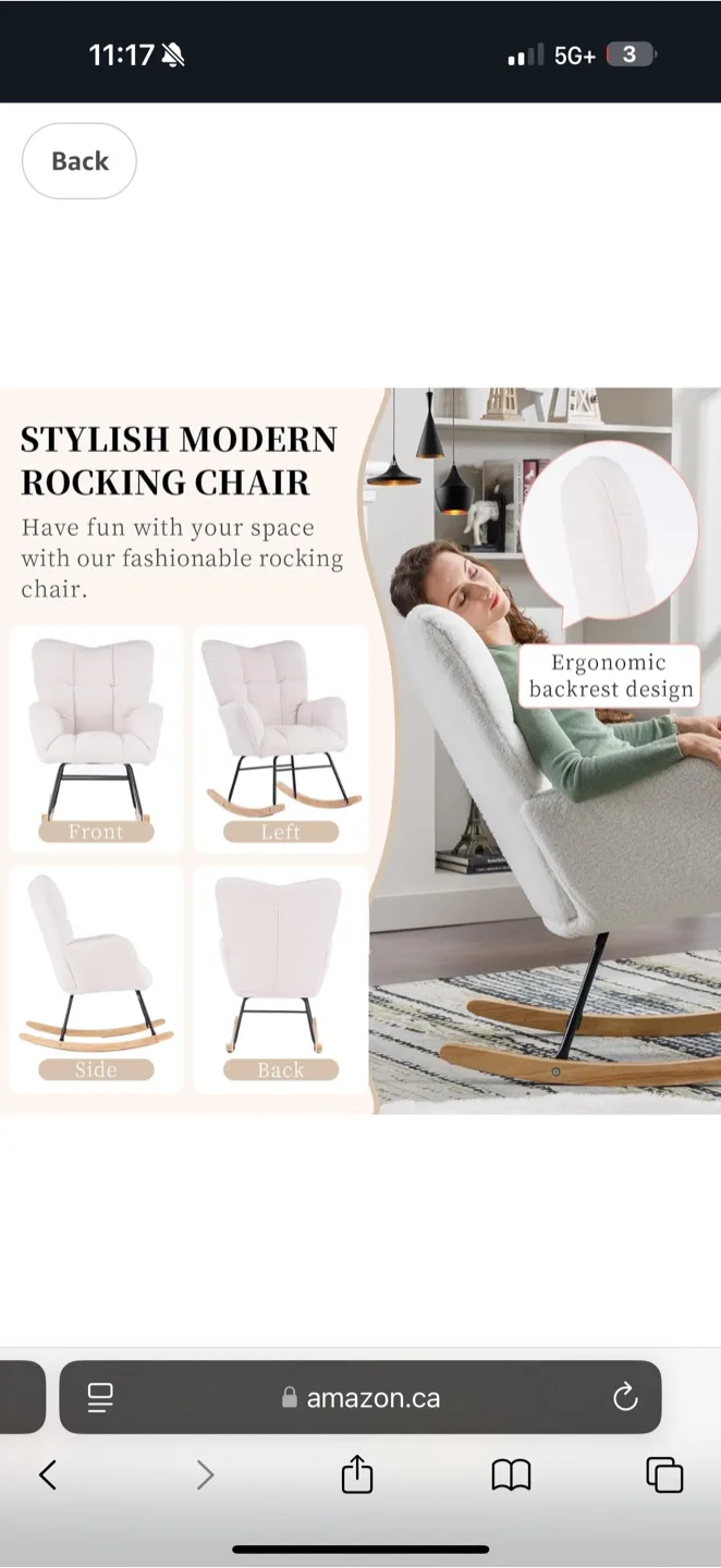 Cream Rocking Chair with Wooden Legs image indicator(6)