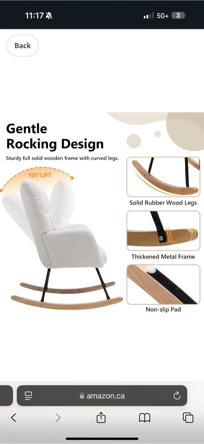 Cream Rocking Chair with Wooden Legs image indicator(5)
