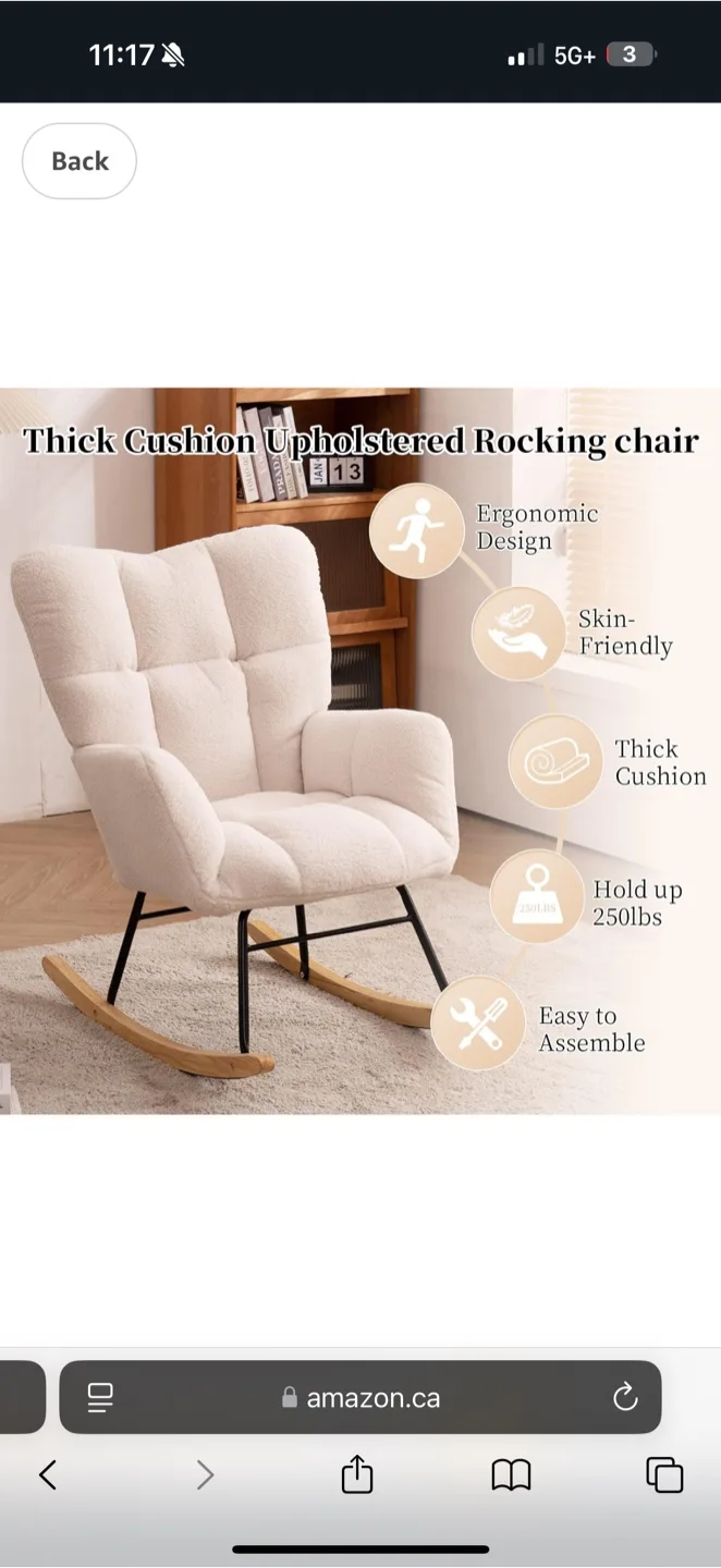 Cream Rocking Chair with Wooden Legs image indicator(7)