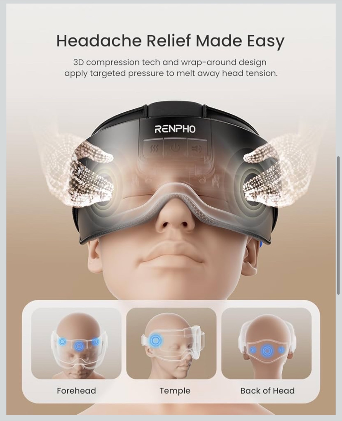 BRAND NEW IN BOX - RENPHO Bluetooth Head & Eye Massager - photo 3