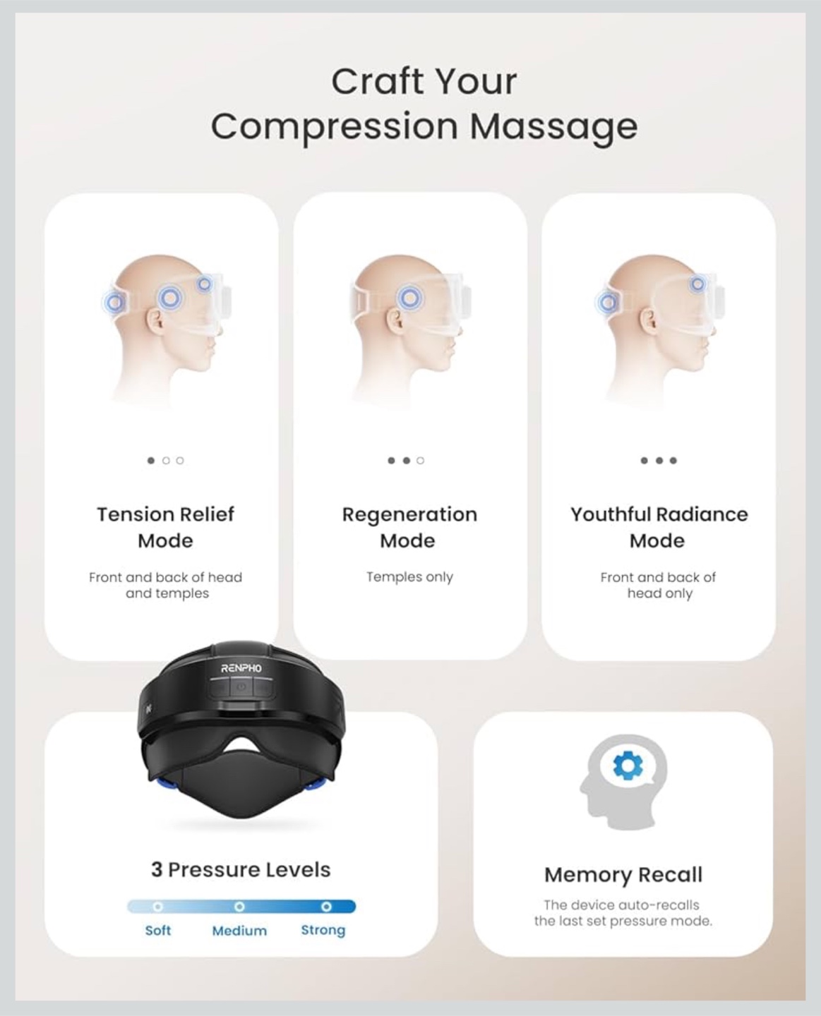 BRAND NEW IN BOX - RENPHO Bluetooth Head & Eye Massager - photo 4
