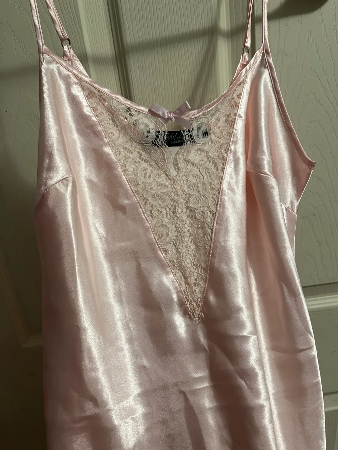 Pink Satin Cami Slip Dress with Lace Detail image indicator(2)