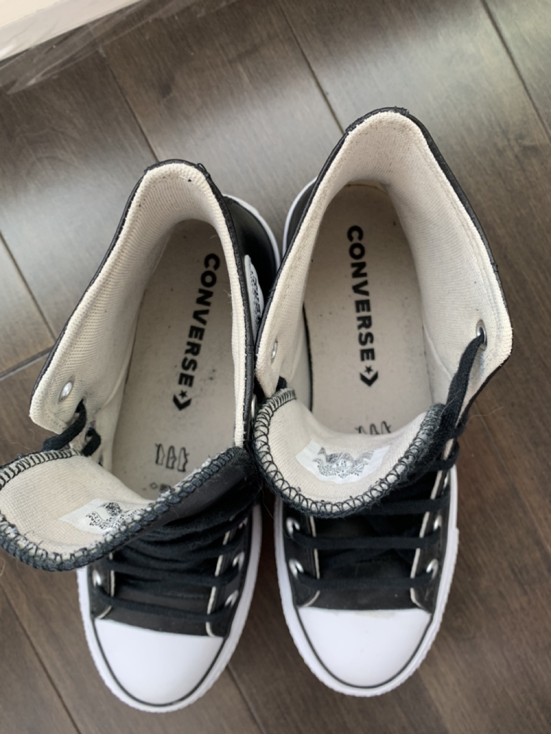 Converse Leather High Top Sneakers - Black - Women's Size 7 - photo 3