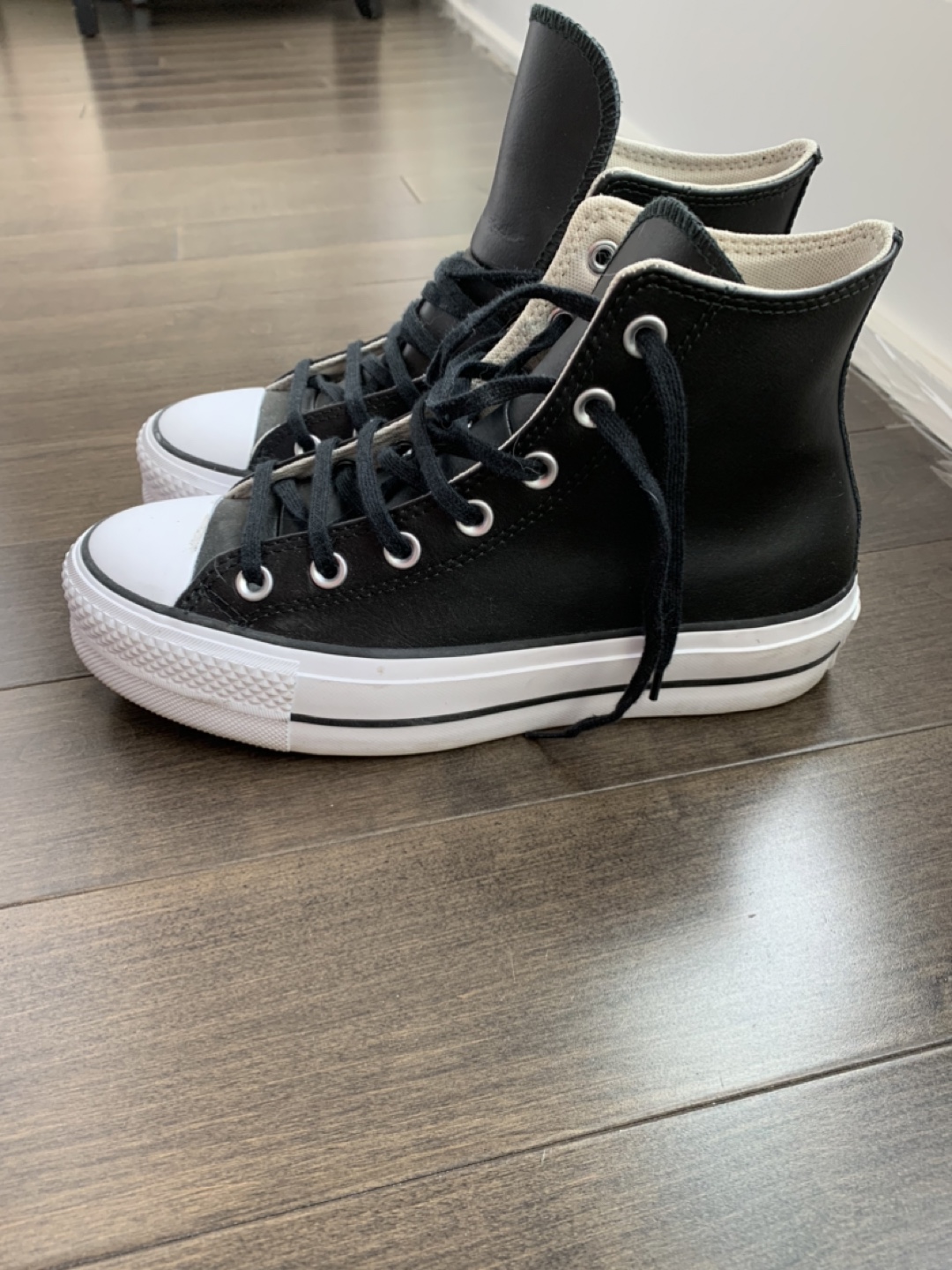 Converse Leather High Top Sneakers - Black - Women's Size 7 - photo 2