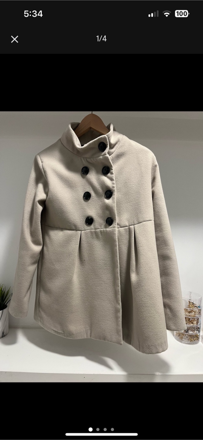 Beige Double Breasted Peacoat