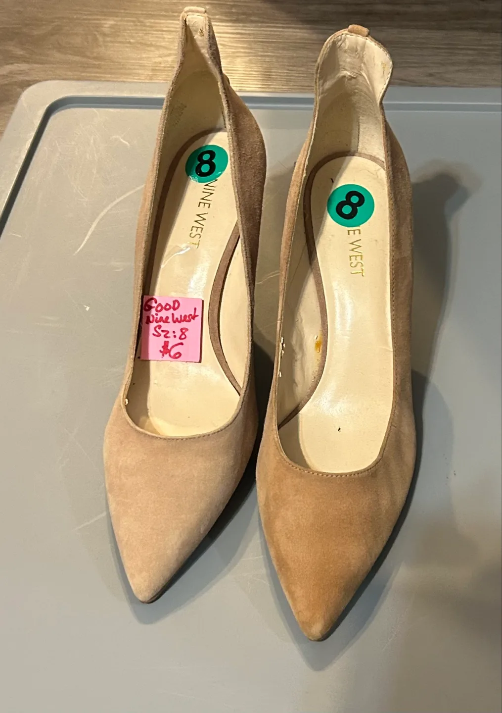 Nine West Women's Size 8 Beige Suede Heels image indicator(3)