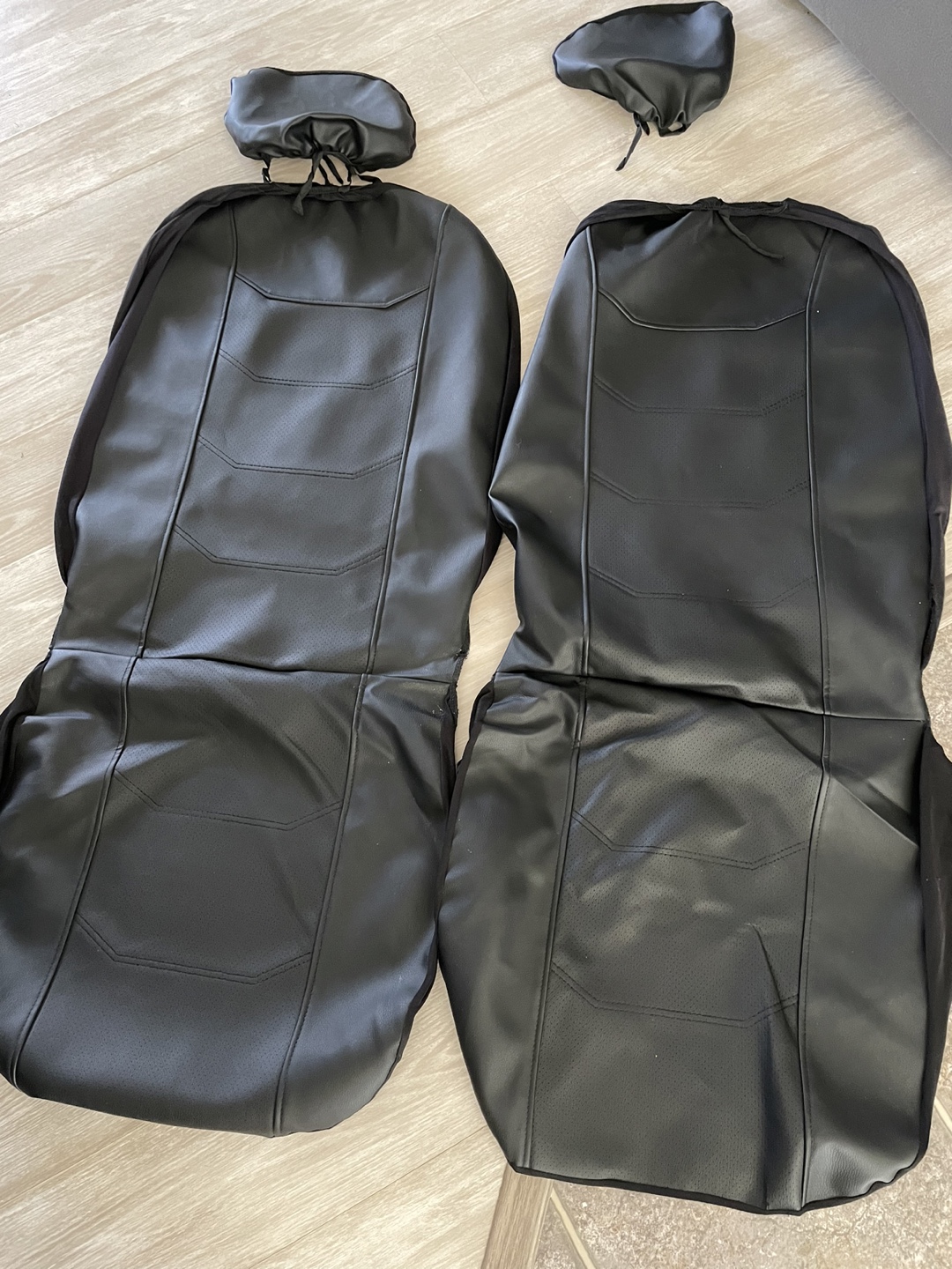 Pair of Black Leatherette Car Seat Covers with Headrests