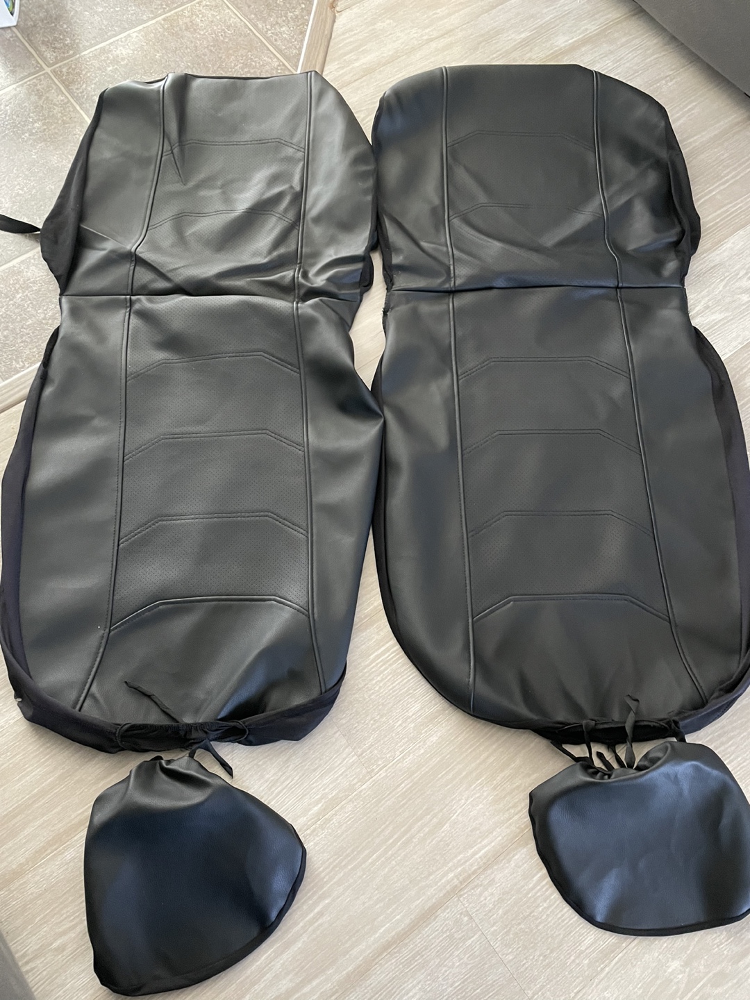 Pair of Black Leatherette Car Seat Covers with Headrests - photo 2