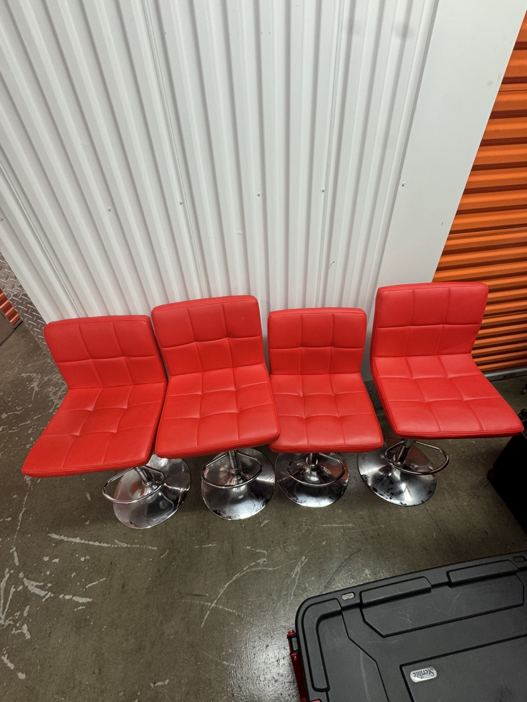 Set of Four Red Swivel Bar Stools