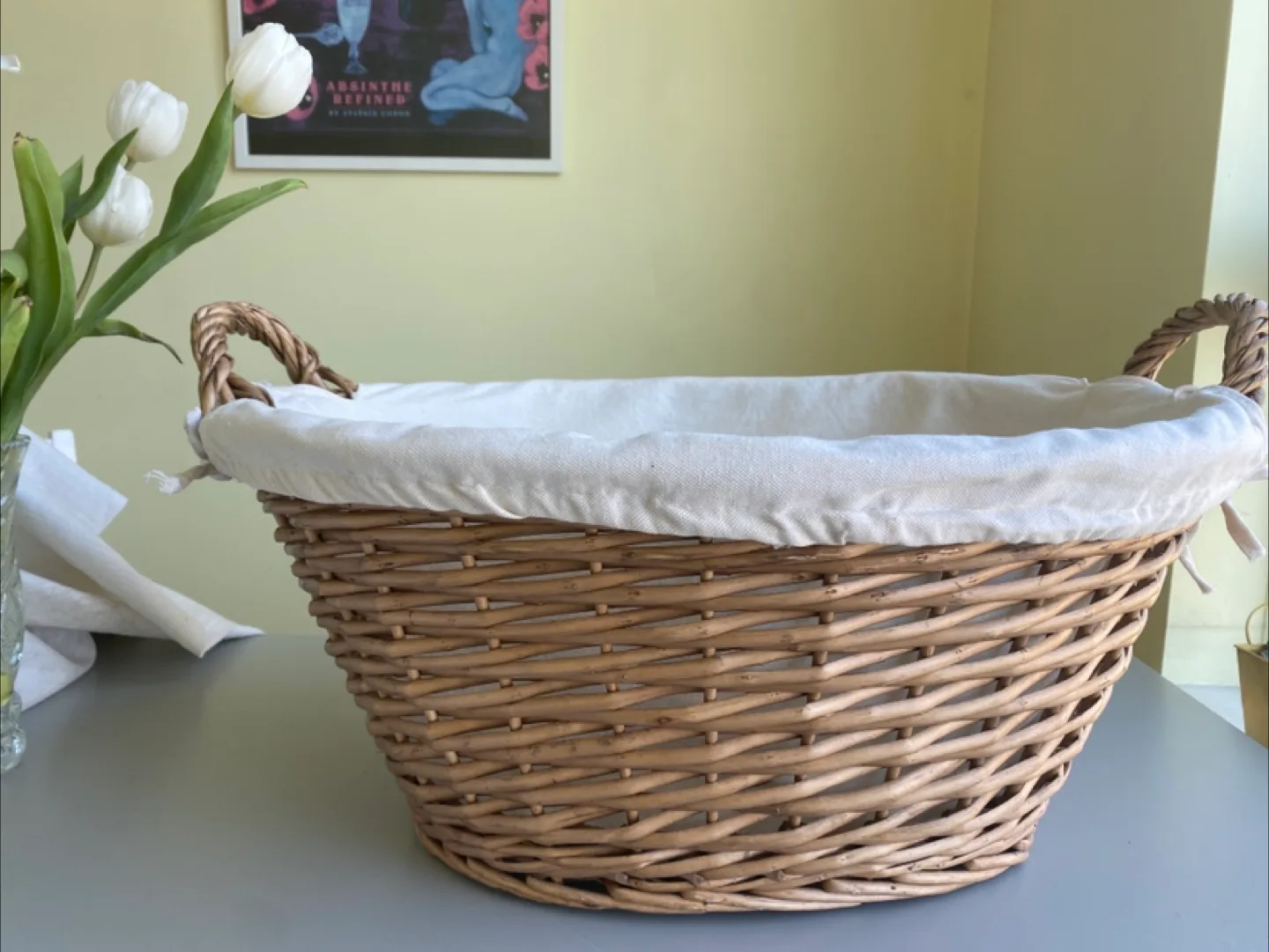 Oval Wicker Laundry Basket with Liner thumbnail