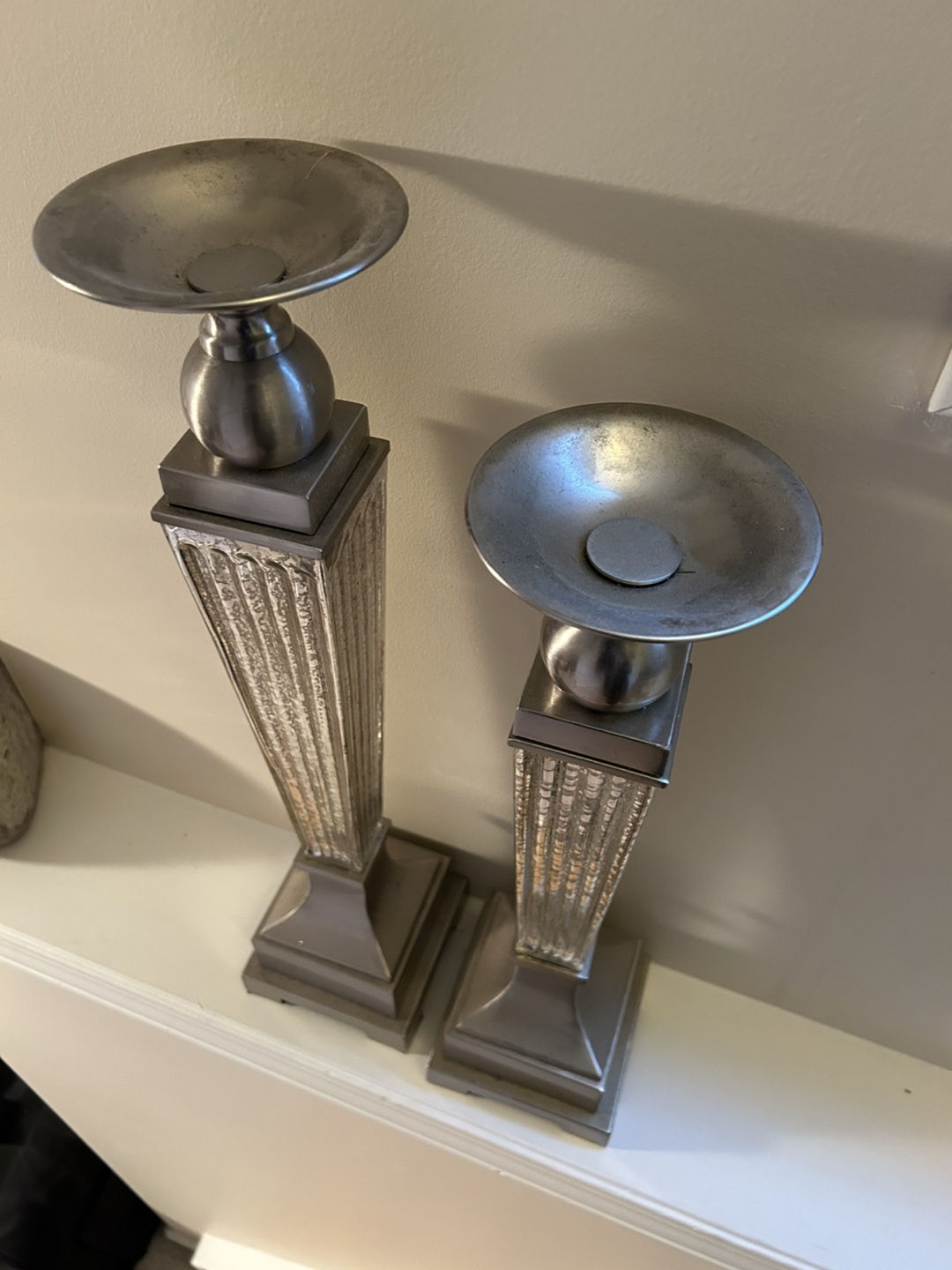 Pair of Elegant Silver Metal Candle Holders - photo 3