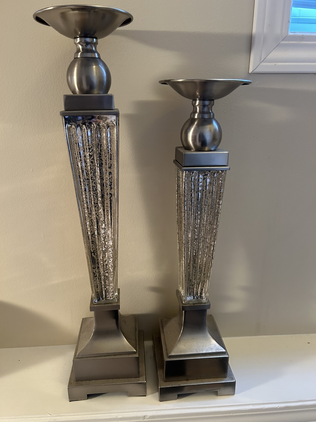 Pair of Elegant Silver Metal Candle Holders - photo 2