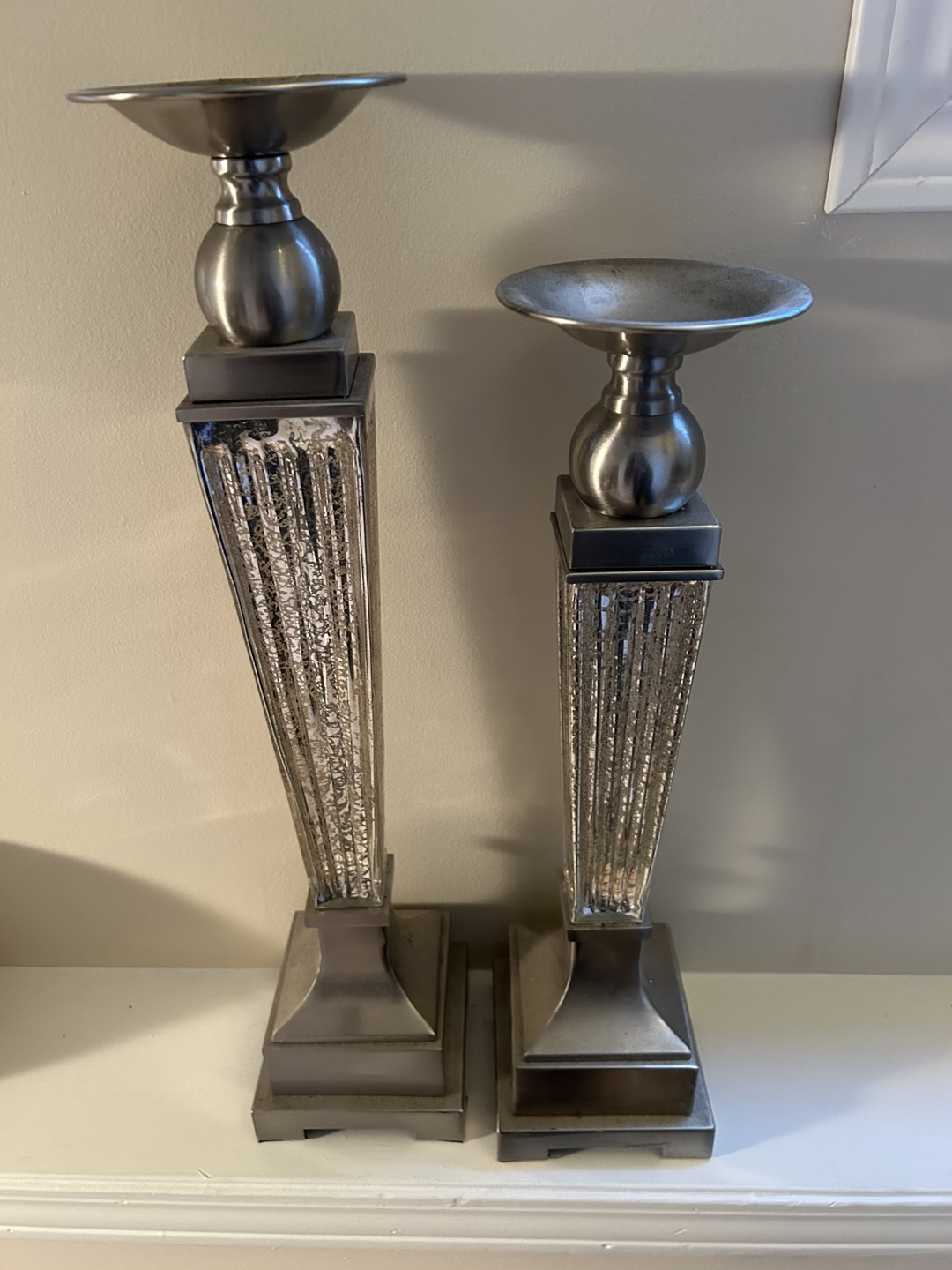 Pair of Elegant Silver Metal Candle Holders
