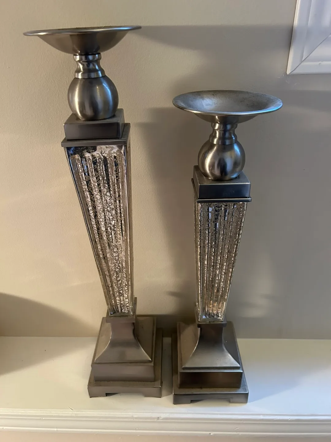 Pair of Elegant Silver Metal Candle Holders thumbnail
