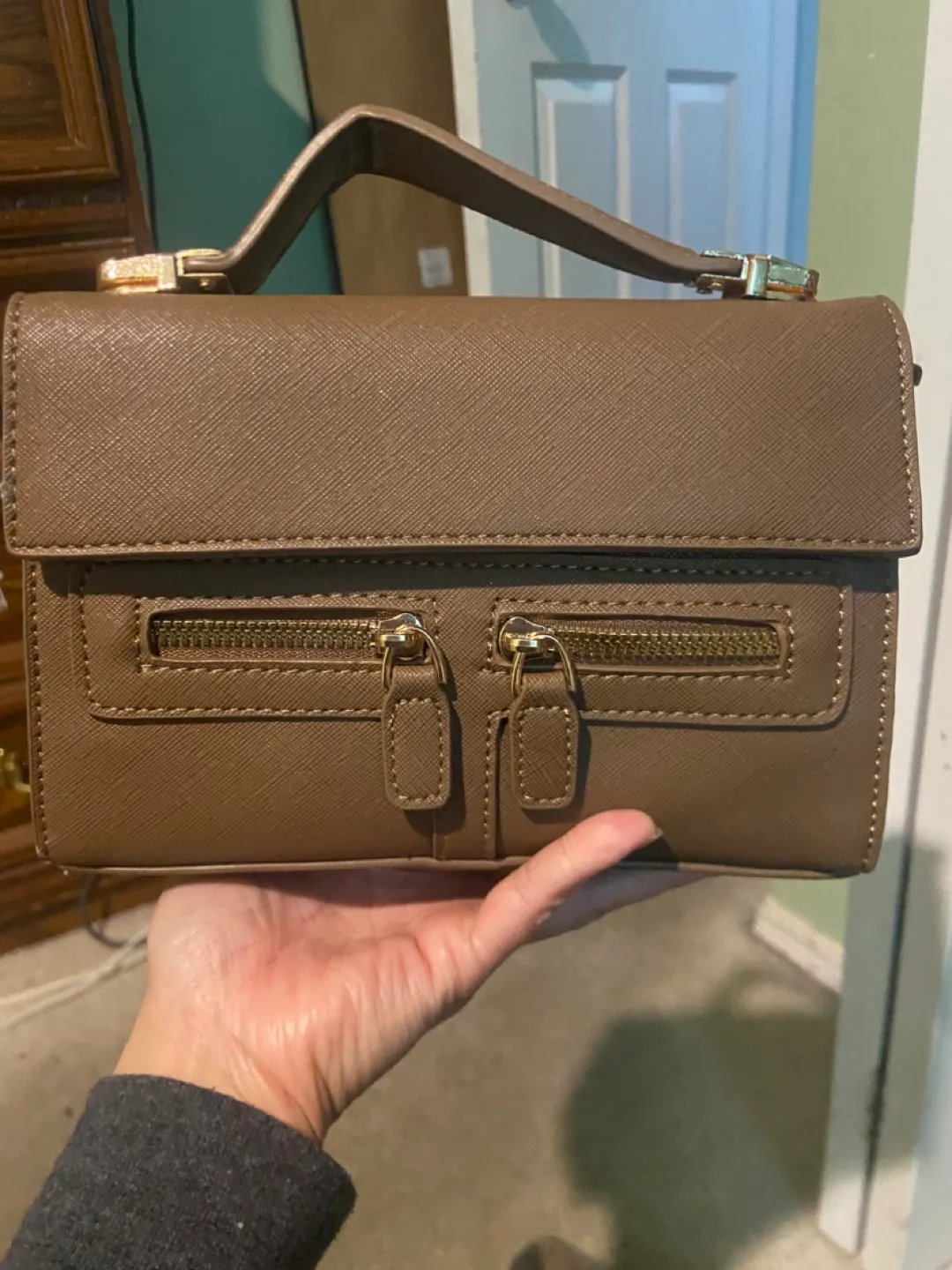 Brown satchel handbag thumbnail