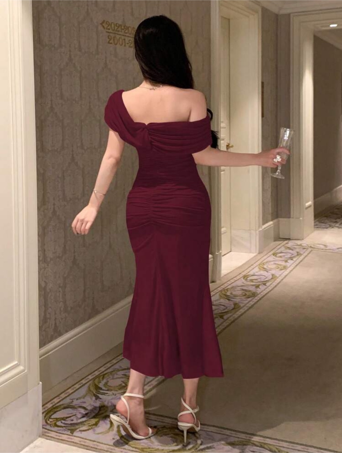 Stunning Burgundy Shoulders off Midi Dress - photo 2