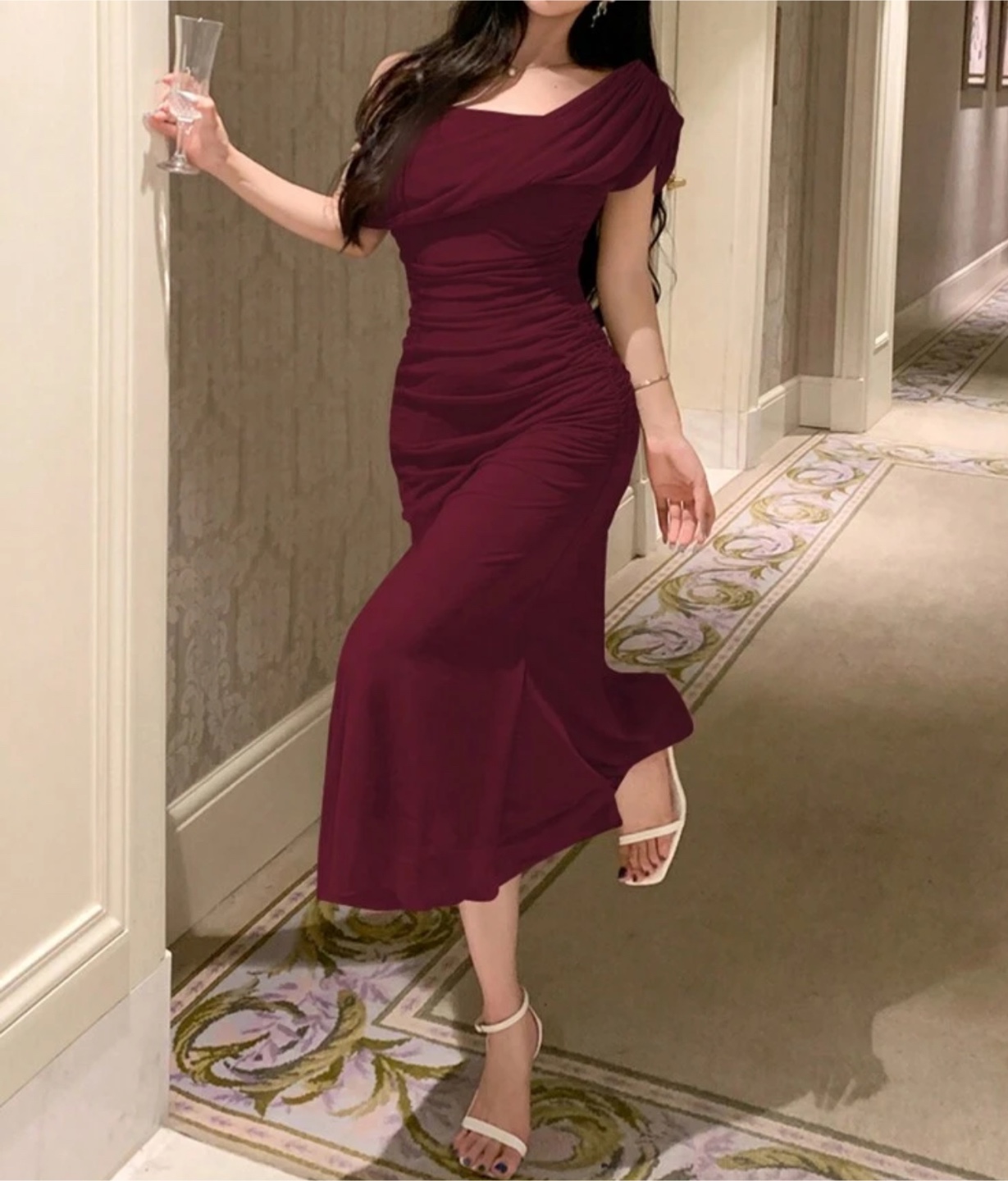 Stunning Burgundy Shoulders off Midi Dress - photo 4