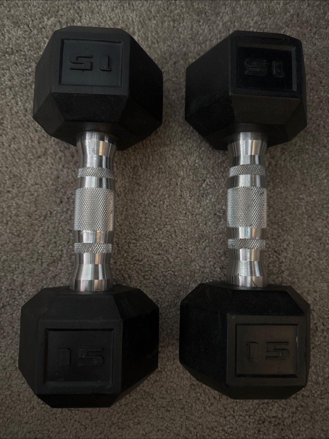 Pair of 15lb Hex Dumbbells