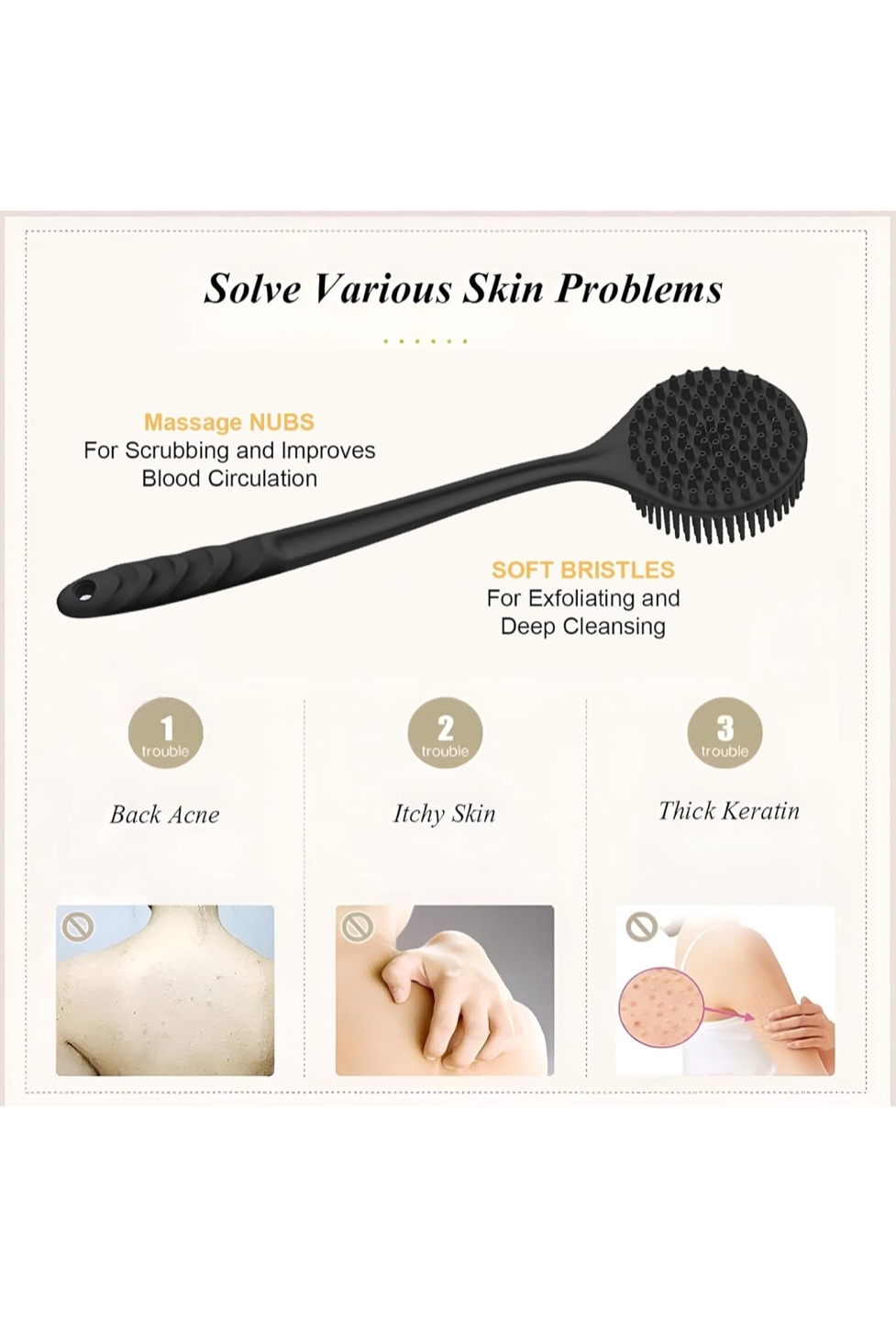 Long-handled Silicone Back Scrubber Brush - photo 2