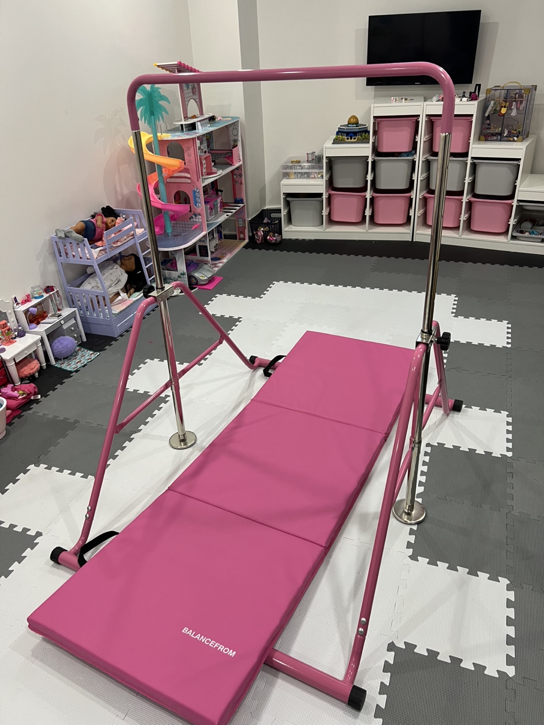 Pink Kids Gymnastics Bar with Mat