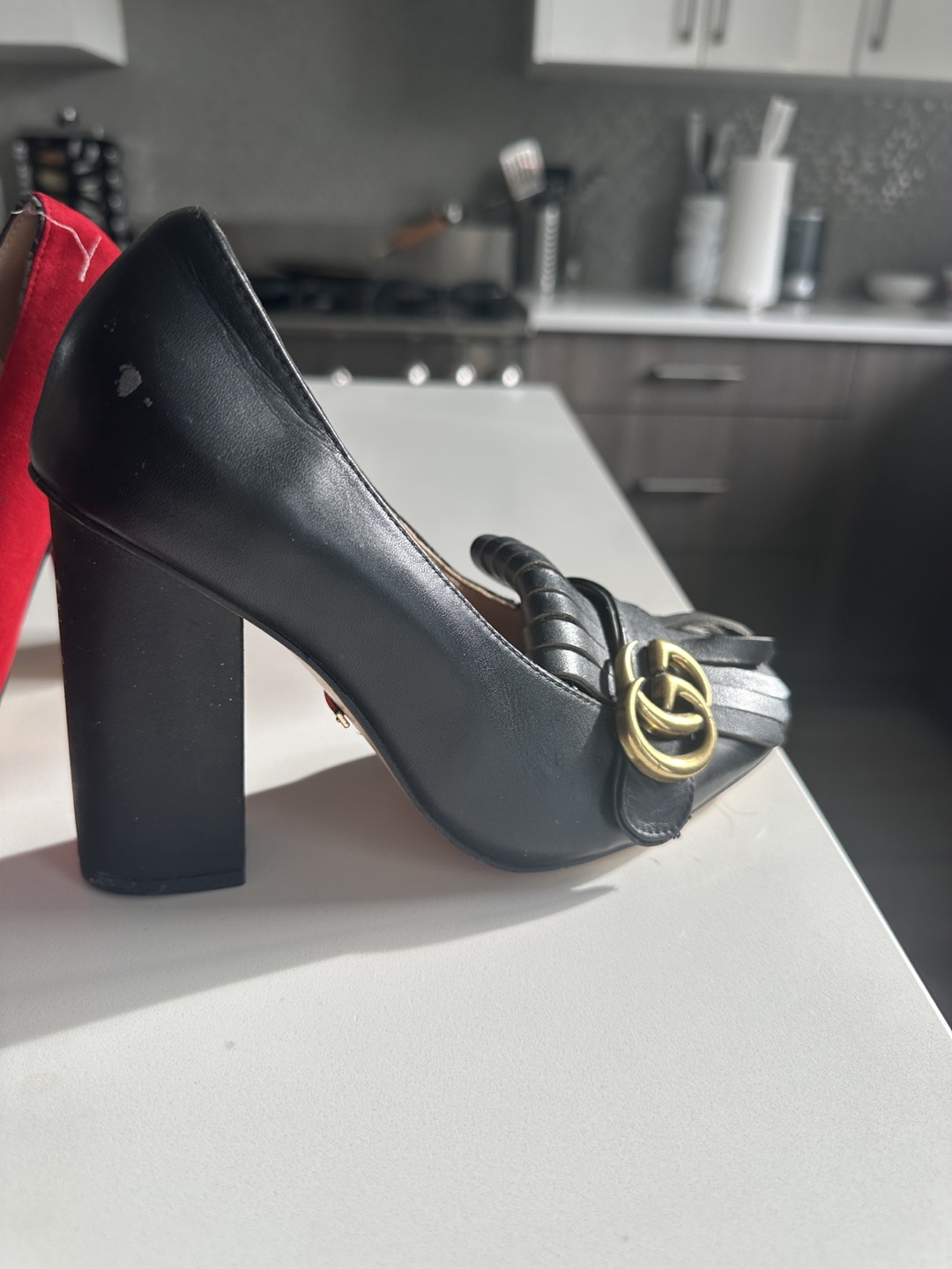 Pre-owned Gucci Fringe Heels - Red and Black - photo 4