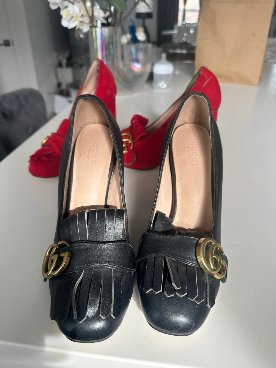 Pre-owned Gucci Fringe Heels - Red and Black image indicator(5)