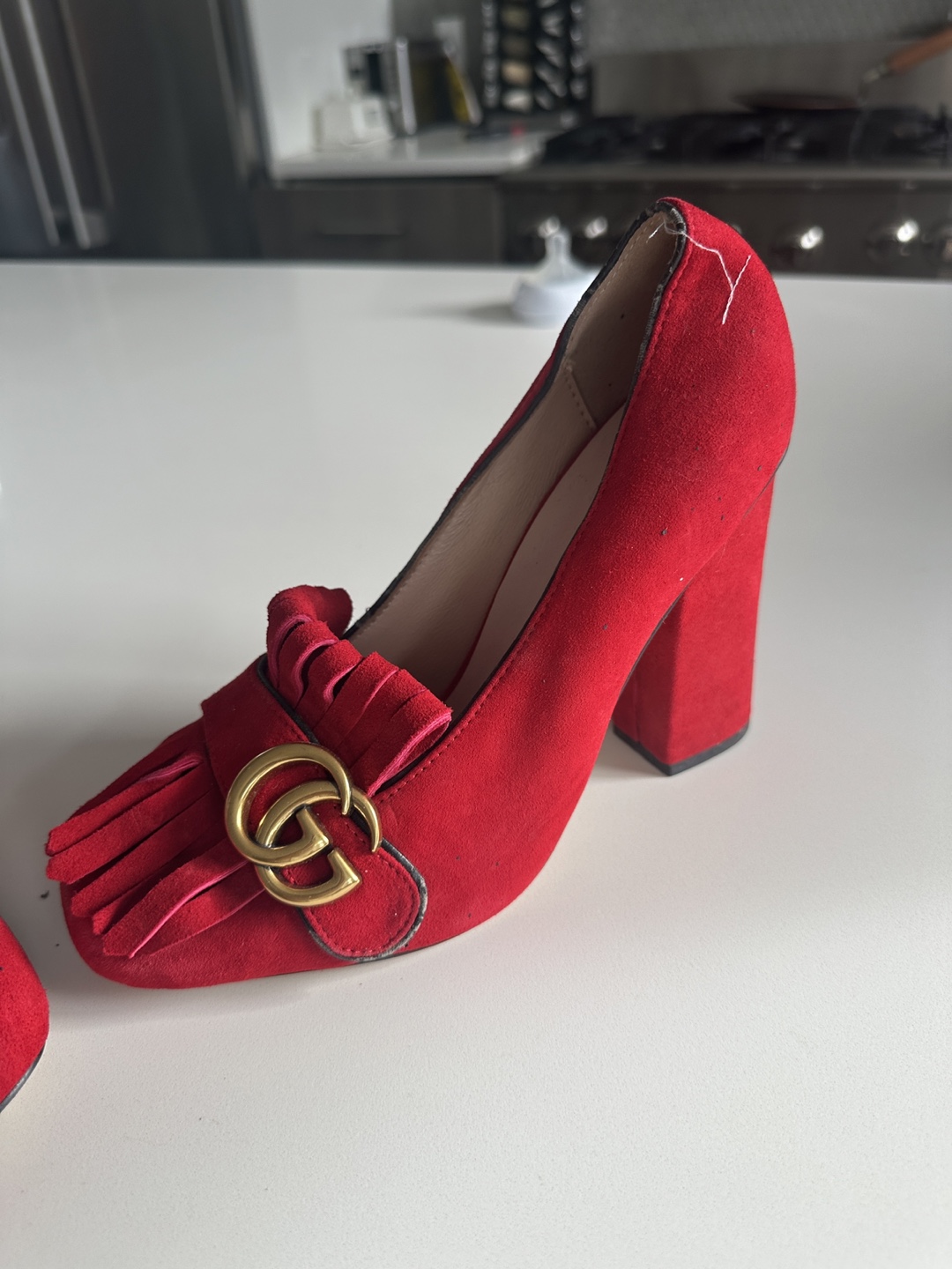 Pre-owned Gucci Fringe Heels - Red and Black