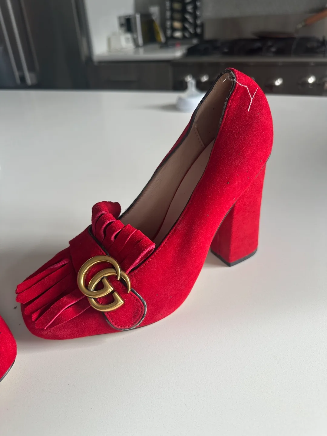 Pre-owned Gucci Fringe Heels - Red and Black