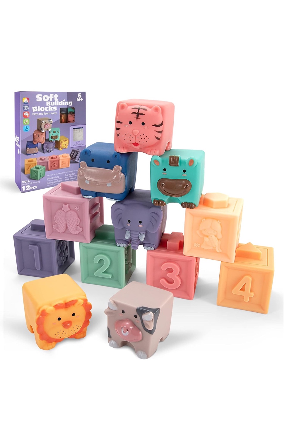 12-Piece Soft Baby Building Blocks, Montessori Toys