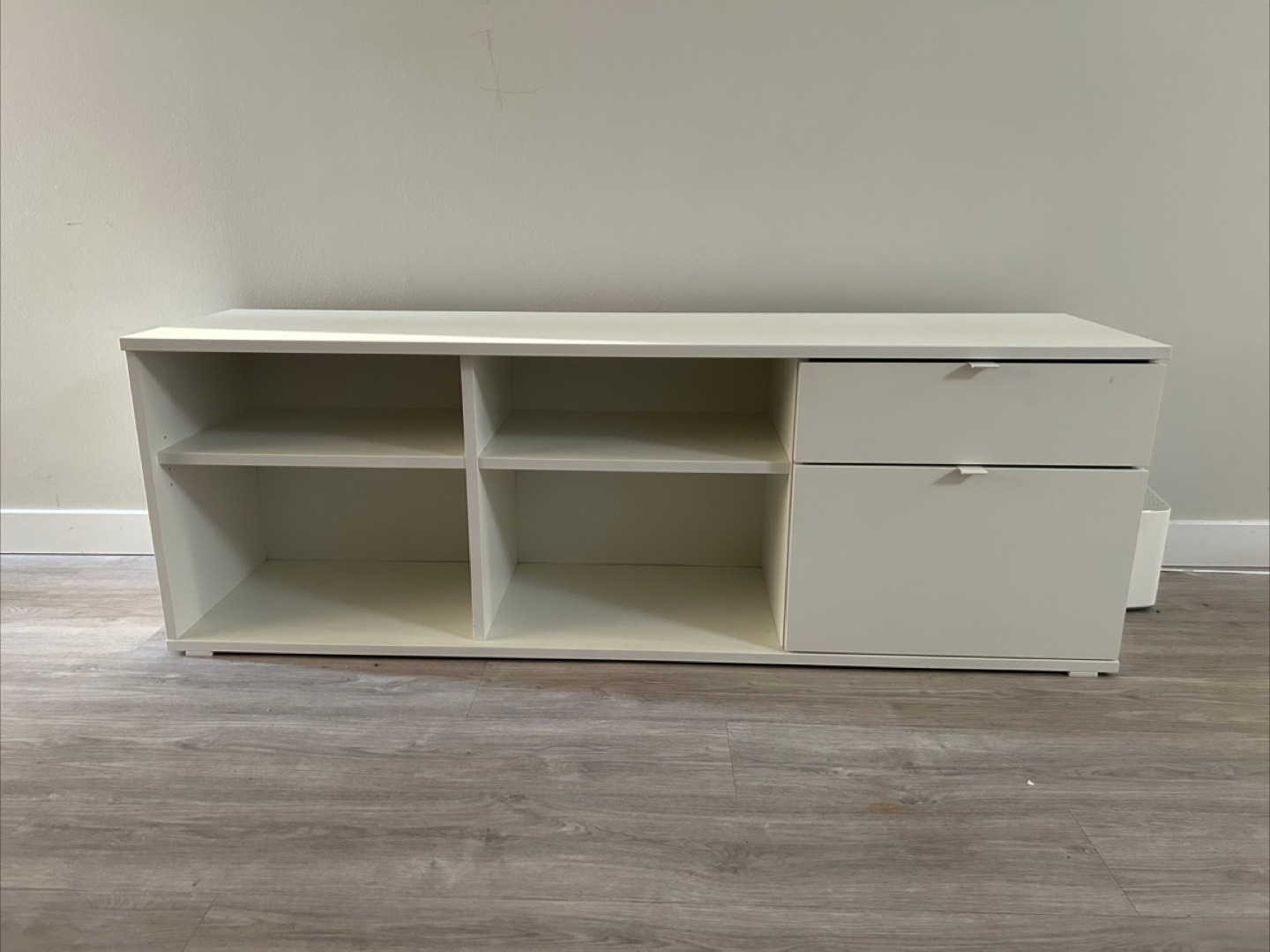 VIHALS TV bench, White Storage Cabinet with Shelves and Drawers - photo 2