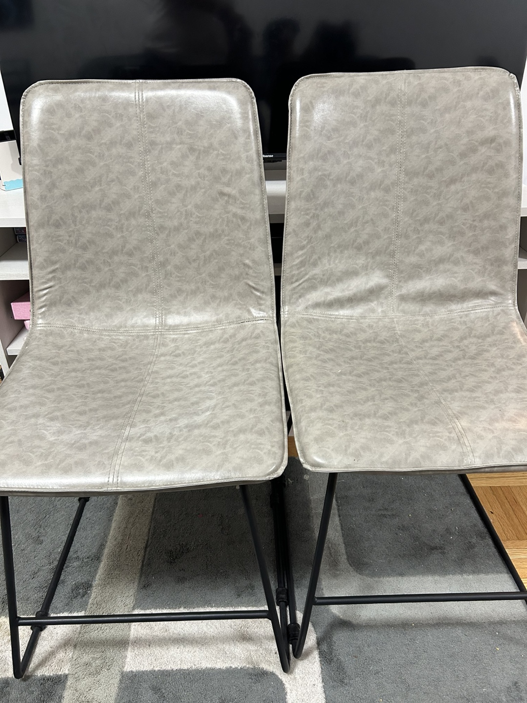 Pair of Grey Faux Leather Counter Height Stools