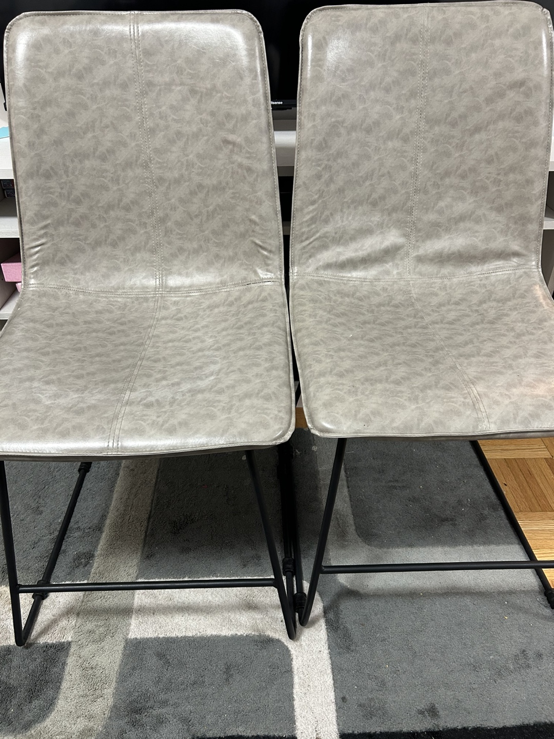 Pair of Grey Faux Leather Counter Height Stools - photo 2