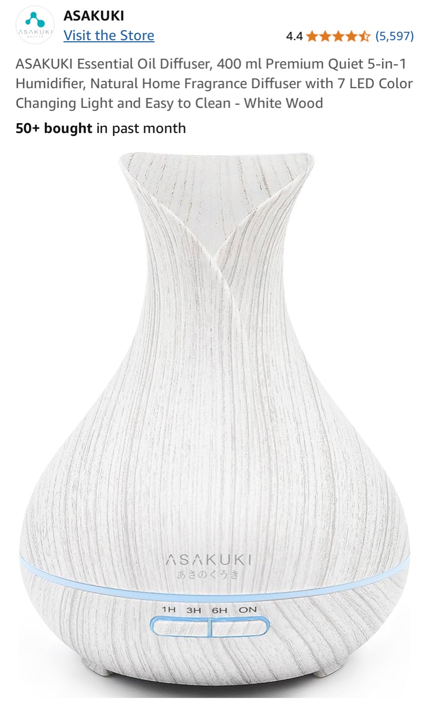 ASAKUKI Essential Oil Diffuser Humidifier - White Wood