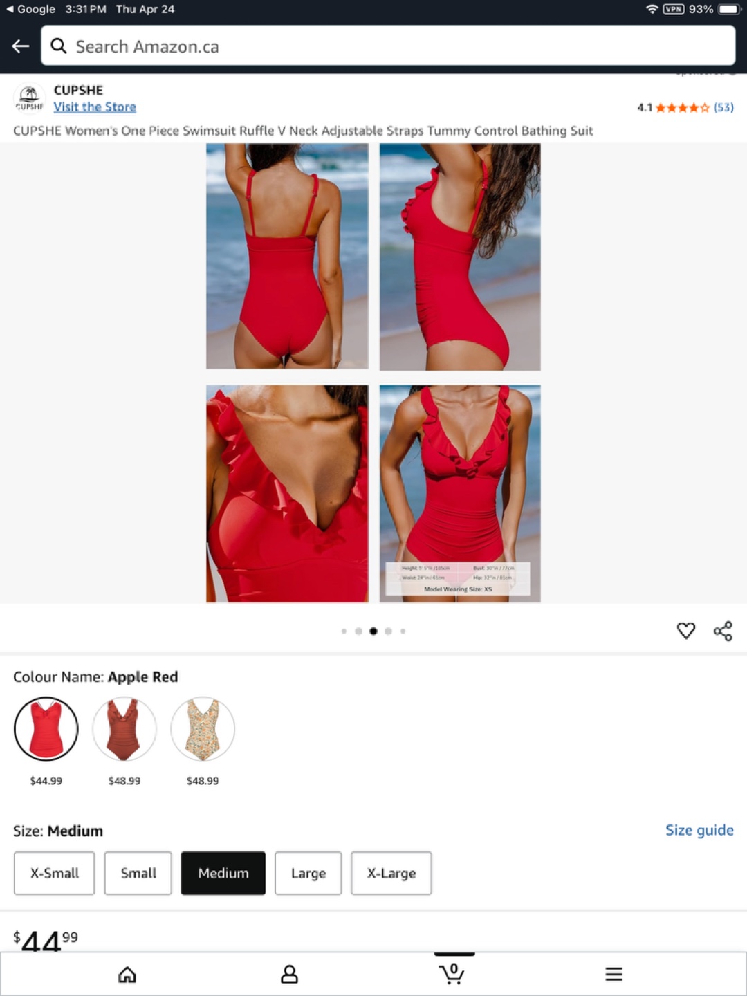 Cupshe Women's One-Piece Swimsuit - Apple Red - Size Medium - photo 3